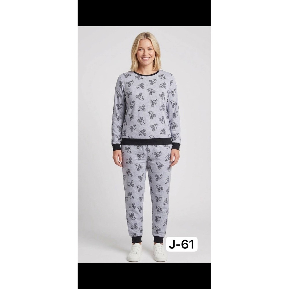 Disney Mickey Mouse Sketch Heather Gray 2 Piece Pajama Jogger Lounge Set Medium